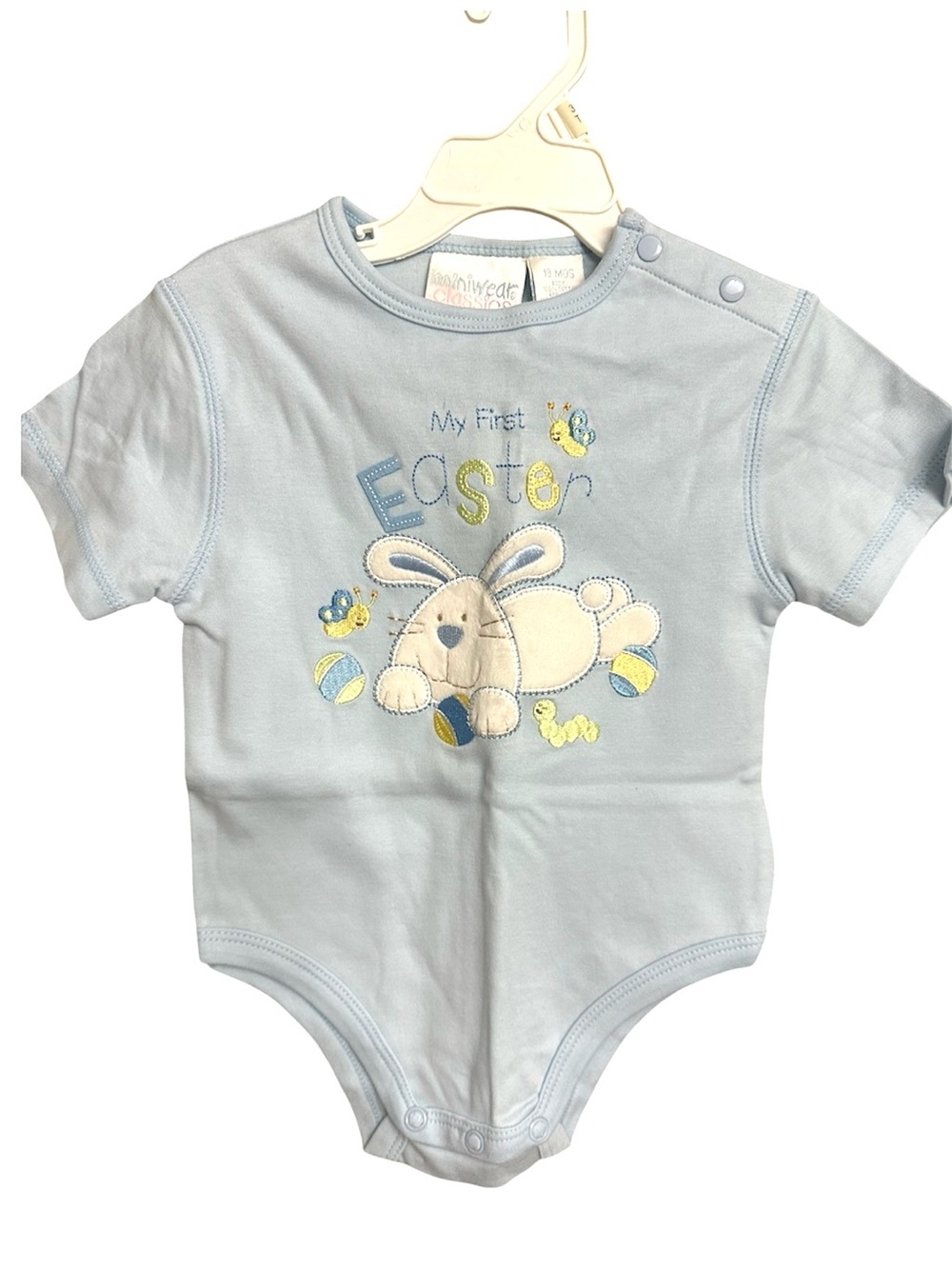Baby Blue 'My First Easter' Bunny One-Piece Bodysuit-NWT Size 18M
